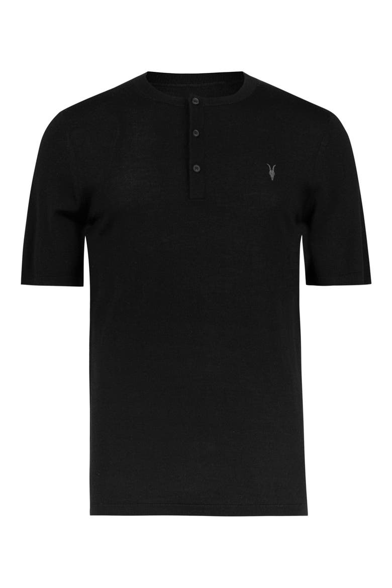 Mode Short Sleeve Merino Wool Henley, Main, color, BLACK