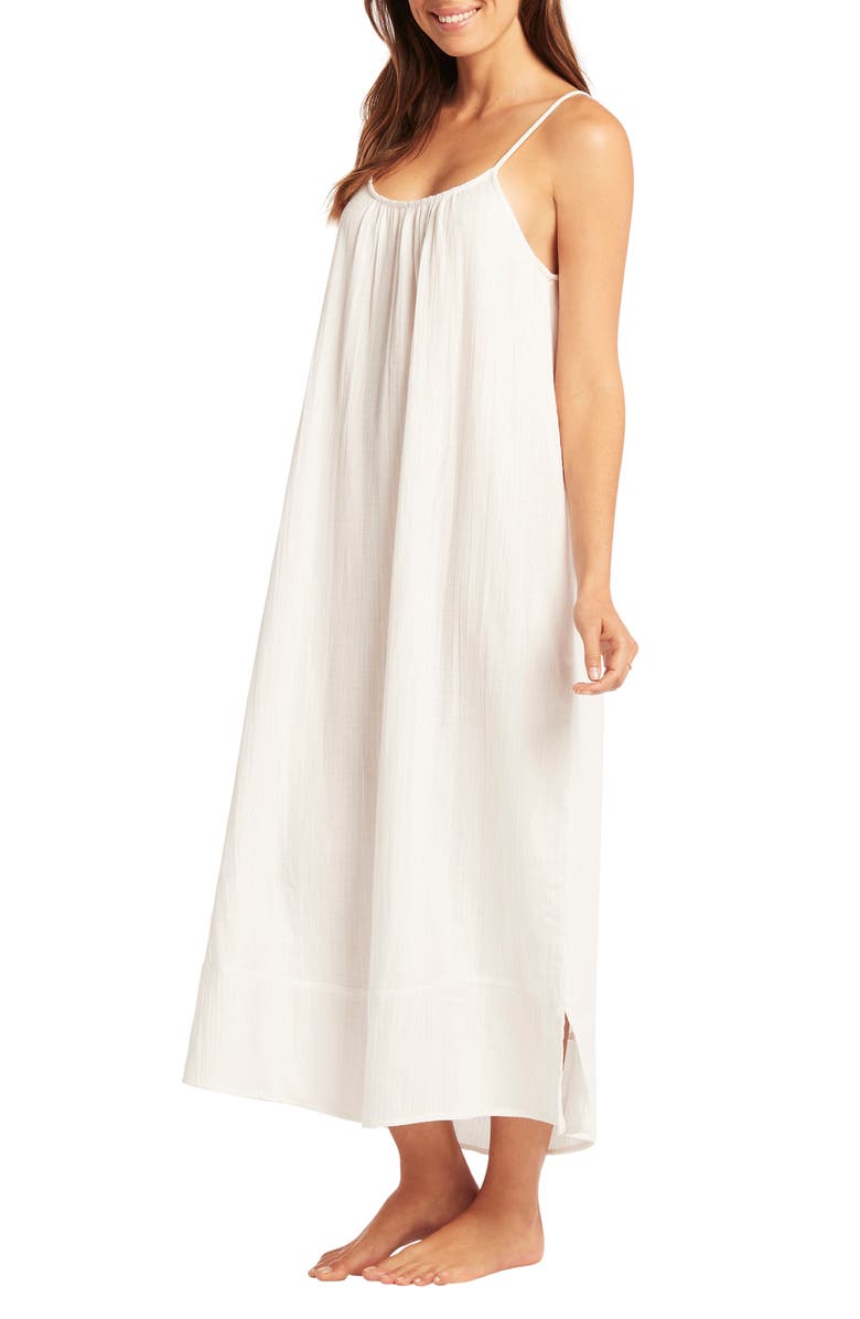 Sea Level Sunset Cotton Cover-Up Sundress, Alternate, color, White