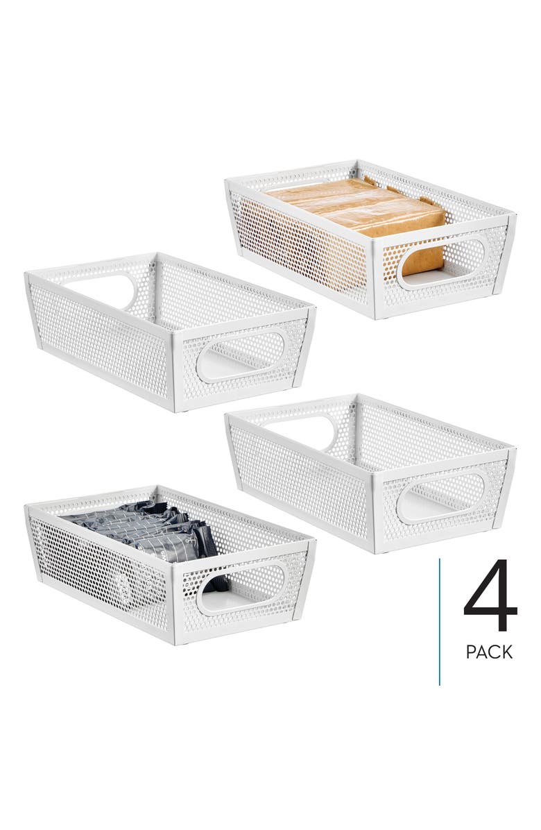 mDesign Perforated Metal Storage Bin with Handles for Kitchen and Pantry - Set of 4 - Matte White, Alternate, color, Matte White