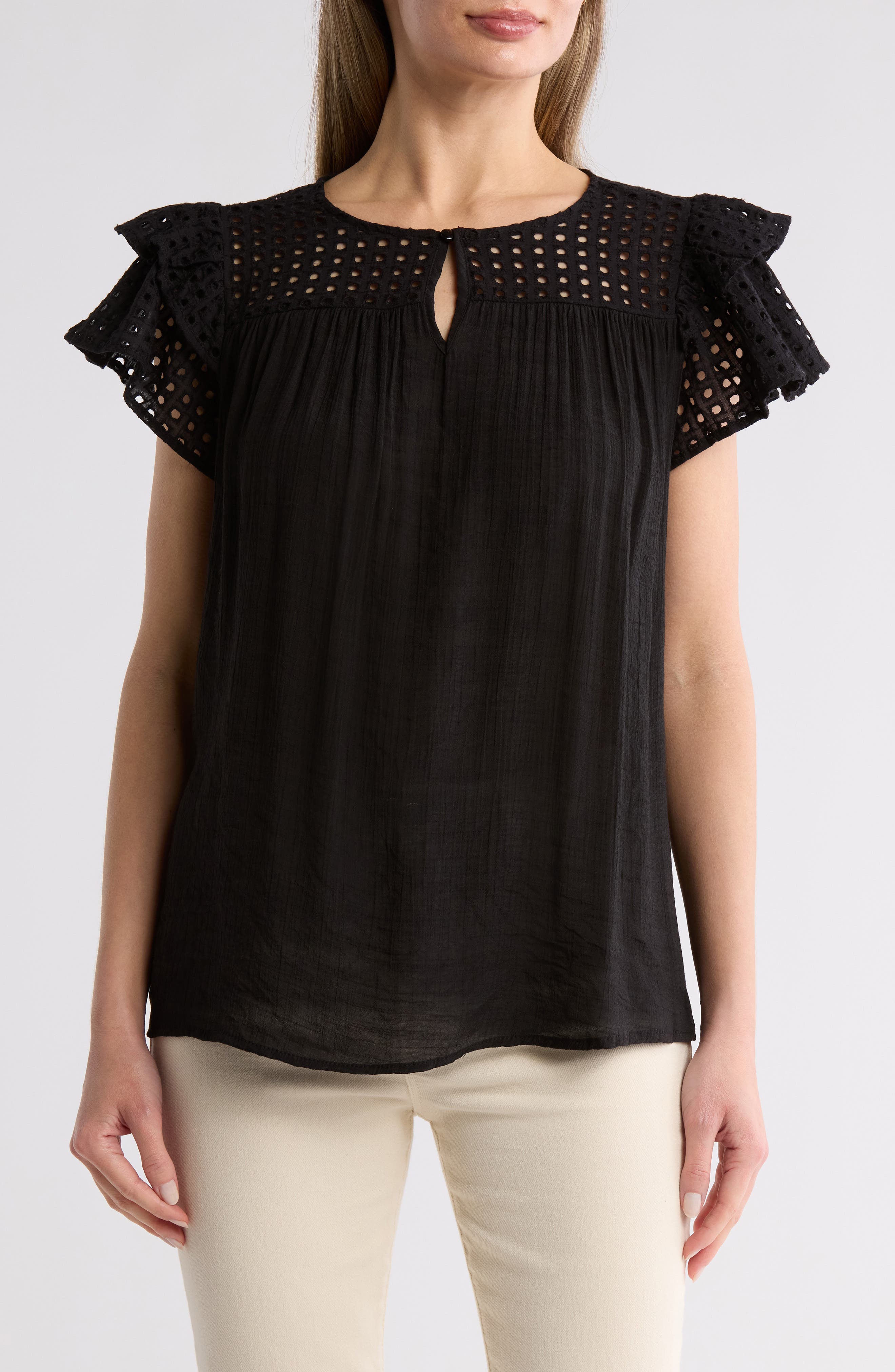 BY DESIGN Demi Eyelet Sleeve Top