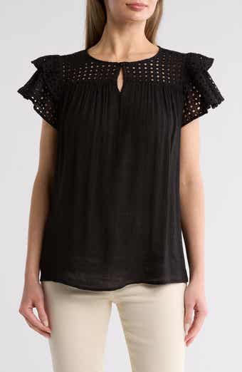 BY DESIGN Demi Eyelet Sleeve Top