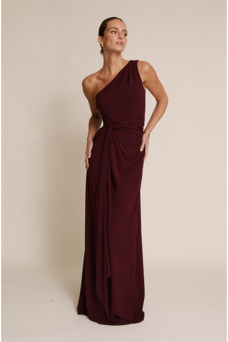 Andie One Shoulder Stretch Maxi Dress, Alternate, color, Merlot