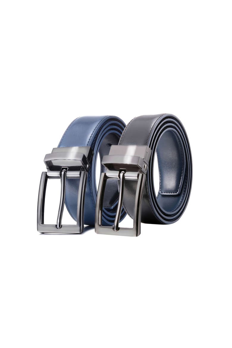 Reversible Leather Belt with Rotating Buckle, Alternate, color, Navy/Black