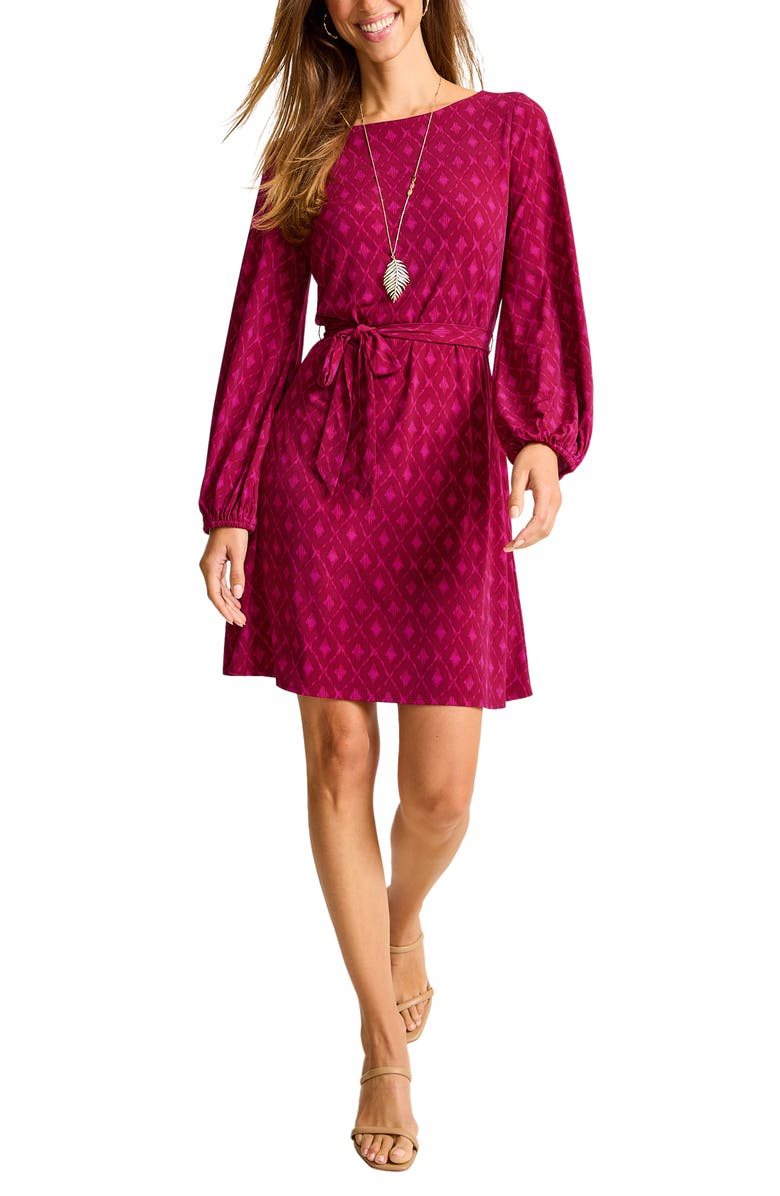 Tommy Bahama Diamond Cay Tie Belt Long Sleeve Stretch Minidress, Main, color, Night Flower