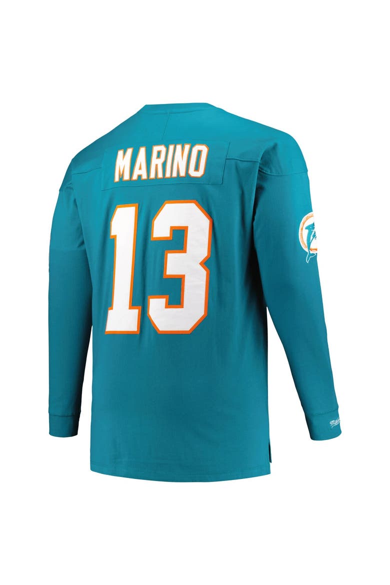 Men's Mitchell & Ness Dan Marino Aqua Miami Dolphins Big & Tall Cut & Sew Player Name & Number Long Sleeve T-Shirt, Alternate, color, Aqua