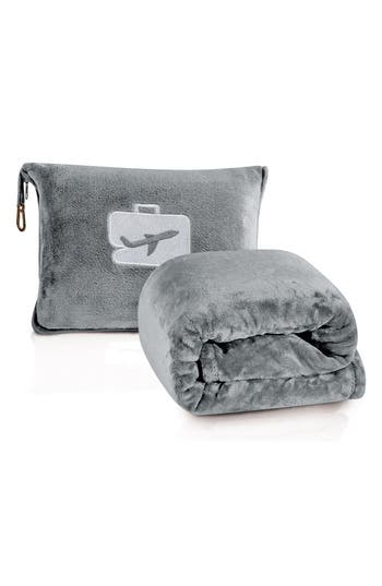 Luxury Home Comfort Fly 2-in-1 Travel Blanket & Pillow In Gray