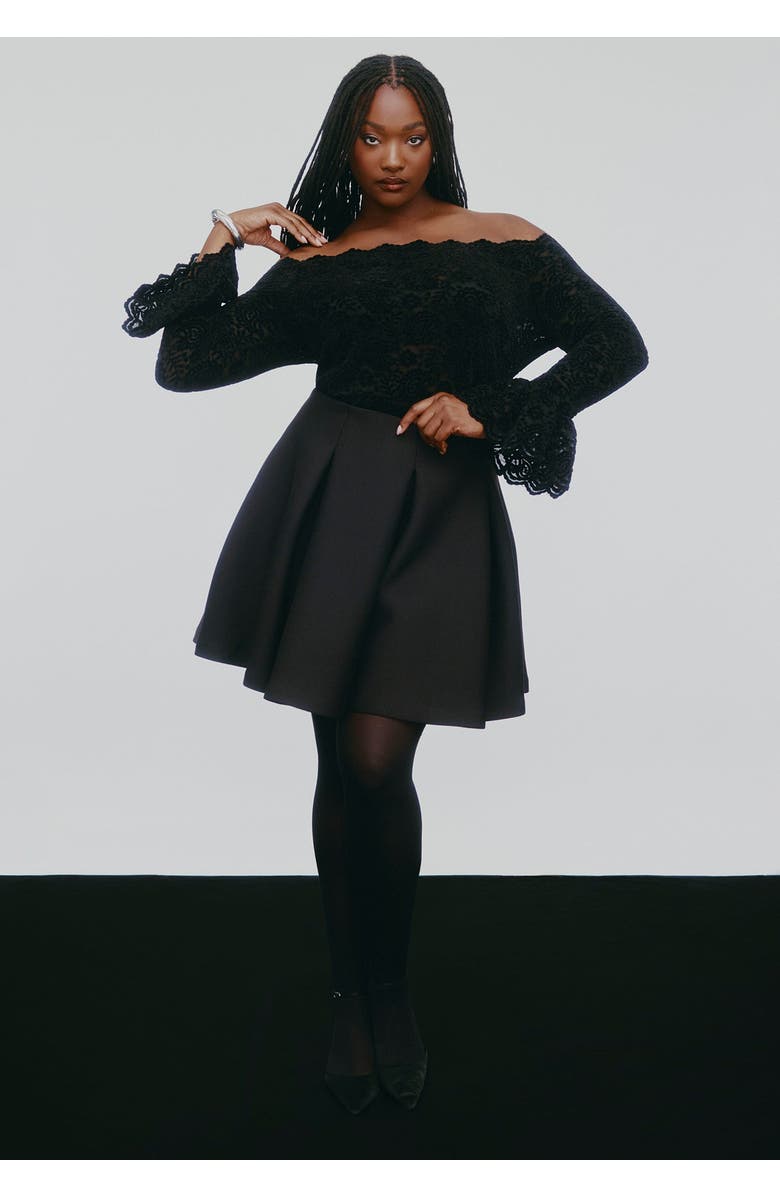 ELOQUII Flouncy Pleated Mini Skirt, Main, color, Black Onyx