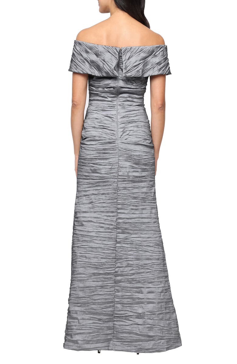 Alex Evenings Crinkle Off the Shoulder Stretch Taffeta Gown, Alternate, color, Gunmetal