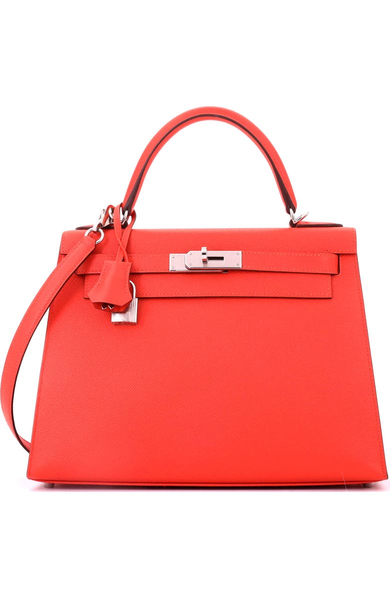Pre-Owned Hermes Kelly Handbag Orange Epsom with Palladium Hardware 28, Main, color, Capucine