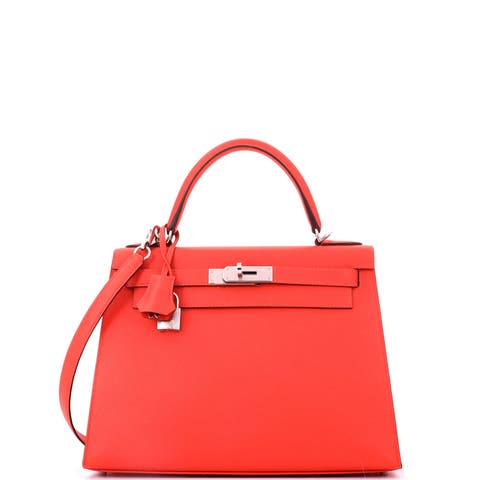 Kelly Handbag Orange Epsom with Palladium Hardware 28