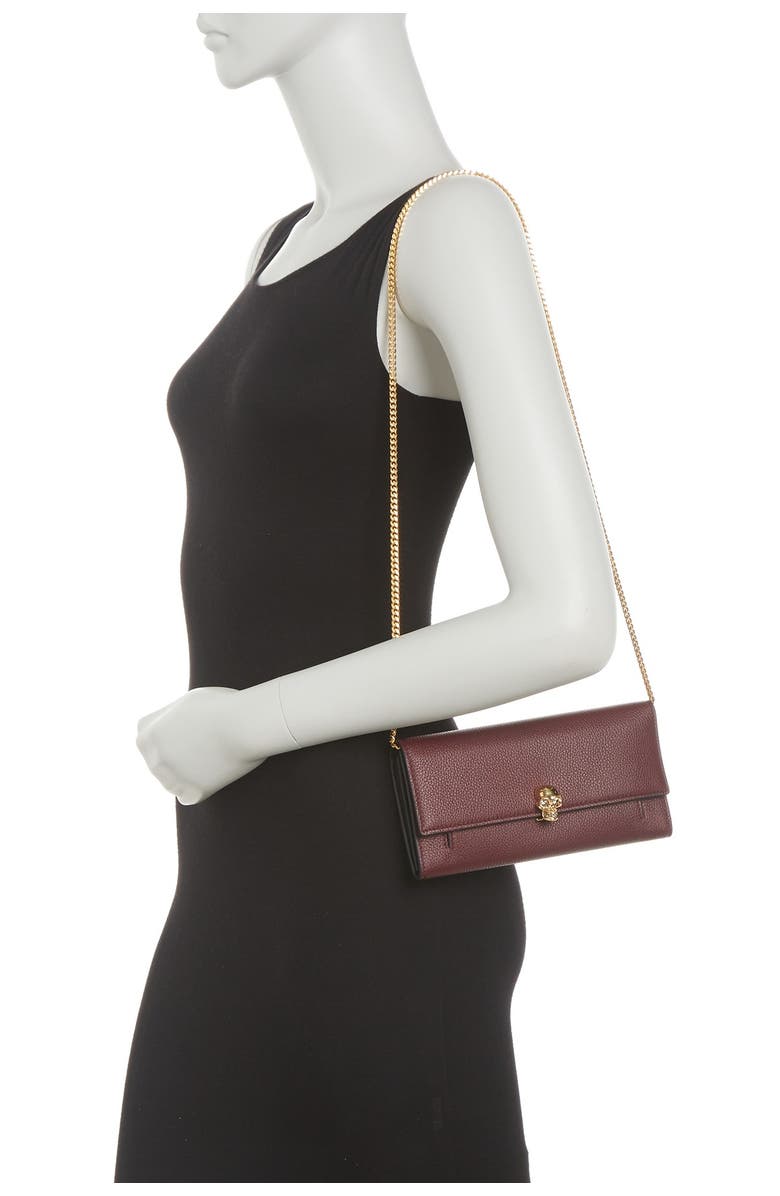 McQueen Skull Pebbled Wallet with Chain Strap, Alternate, color, 