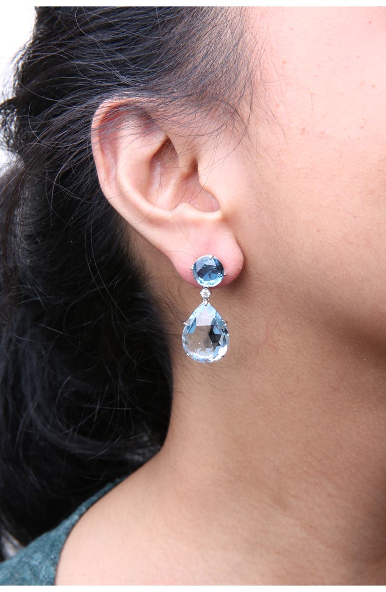 Haus of Brilliance 18K Gold 1/5 Ct Diamond with London Blue & Sky Blue Topaz Gemstone Dangle Earring, Alternate, color, White