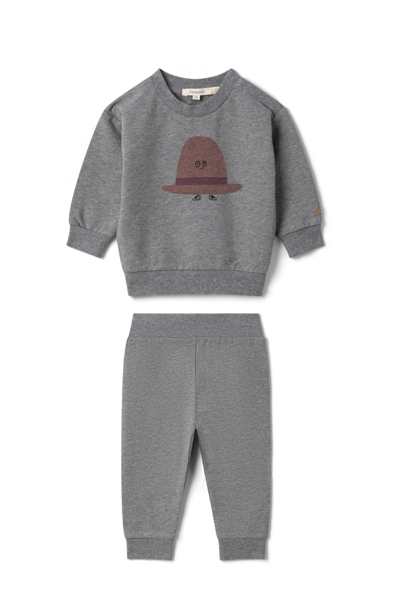 Fragile 2 Piece Hat Print Fleece Sweatshirt & Pants, Main, color, M Grey Mix/Rosette