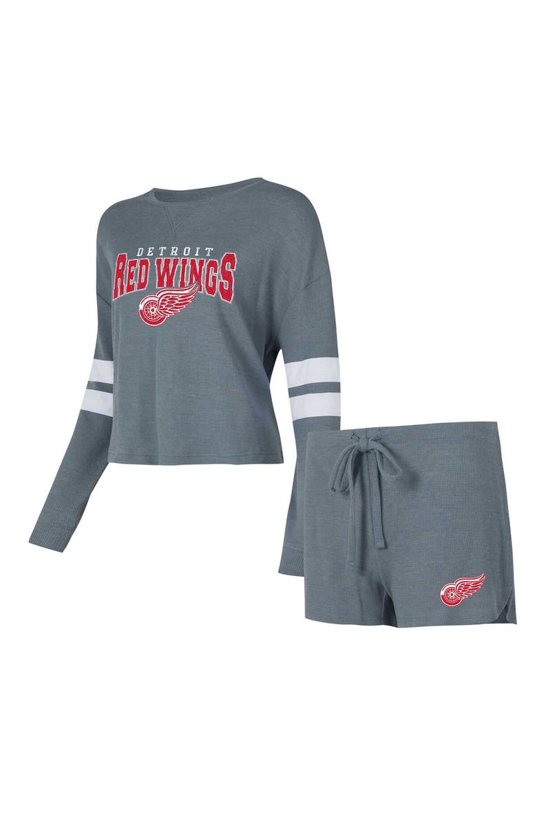 CONCEPTS SPORT Women's Concepts Sport Gray Detroit Red Wings Meadow Long Sleeve T-Shirt & Shorts Sleep Set, Main, color, 