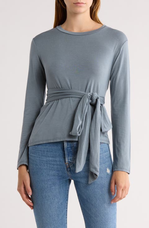 Tie Front Long Sleeve Knit Top