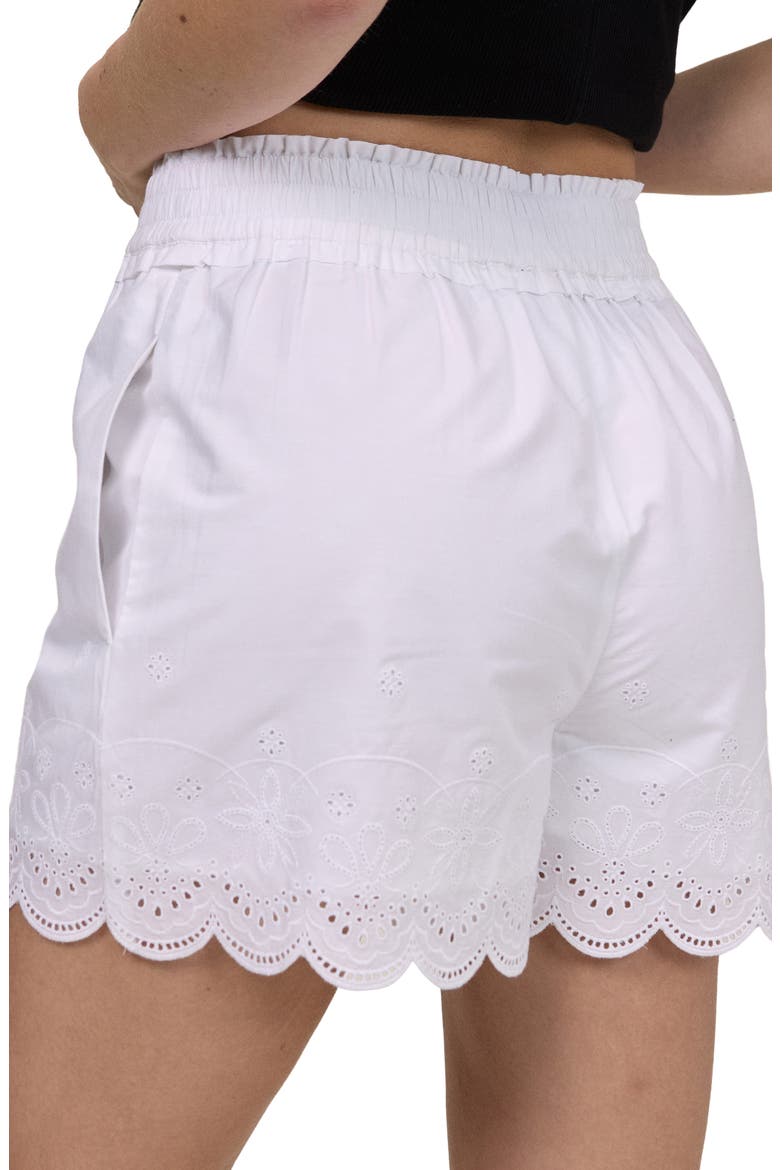 Bonnie Cutwork Scallop Cotton Shorts, Alternate, color, WHITE