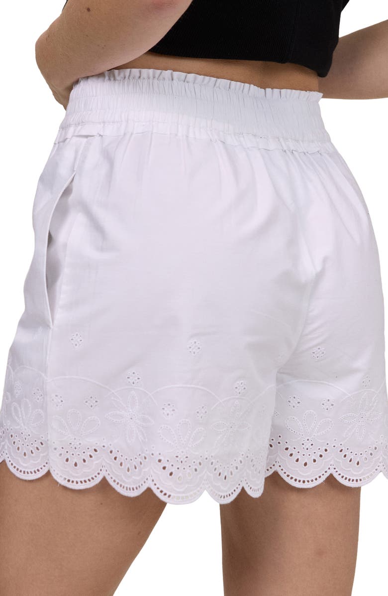 Nobody's Child Bonnie Cutwork Scallop Cotton Shorts, Alternate, color, White