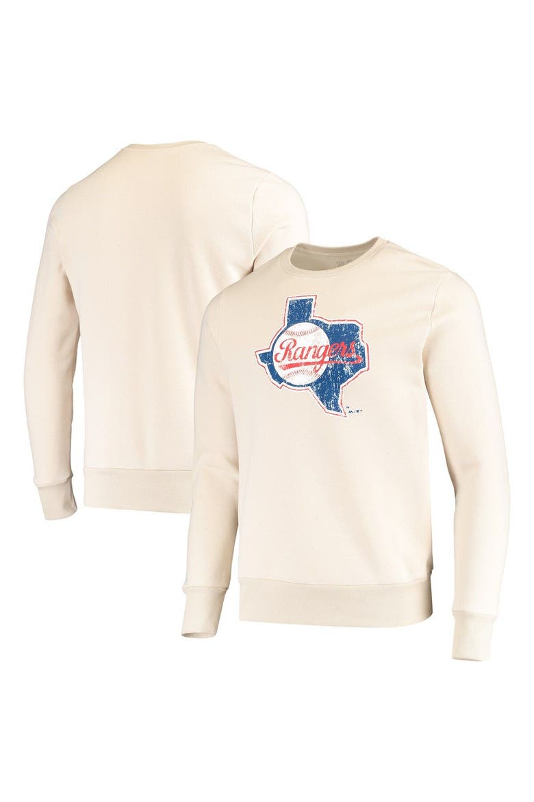 Men's Majestic Threads Oatmeal Texas Rangers Fleece Pullover Sweatshirt, Alternate, color, Oatmeal