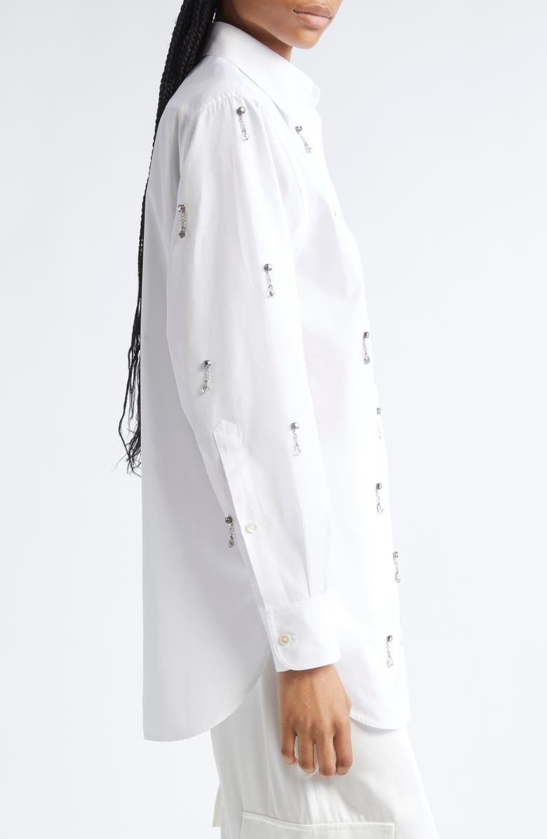 Stella McCartney Crystal Embellished Oxford Button-Up Shirt, Alternate, color, 9000 - Pure White