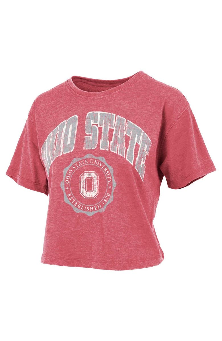 PRESSBOX Women's Pressbox Scarlet Ohio State Buckeyes Edith Vintage Burnout Cropped T-Shirt, Alternate, color,