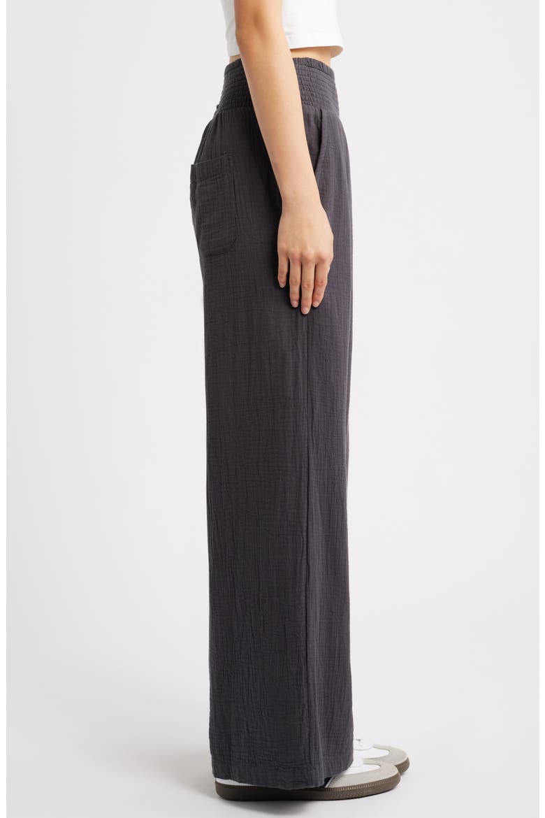 New Waves Smock Waist Cotton Gauze Pants, Alternate, color, BLACK SANDS