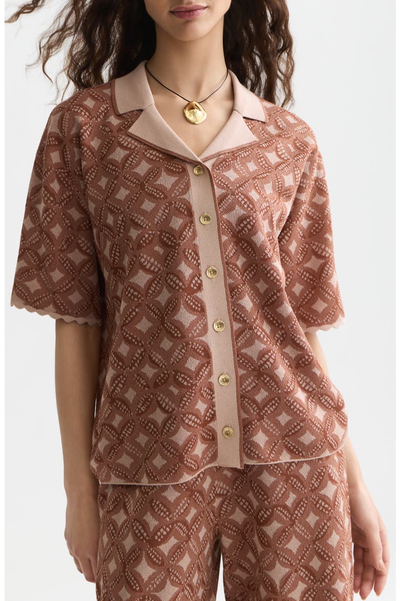 Jacquard Button Front Camp Sweater, Main, color, ROSE DUST