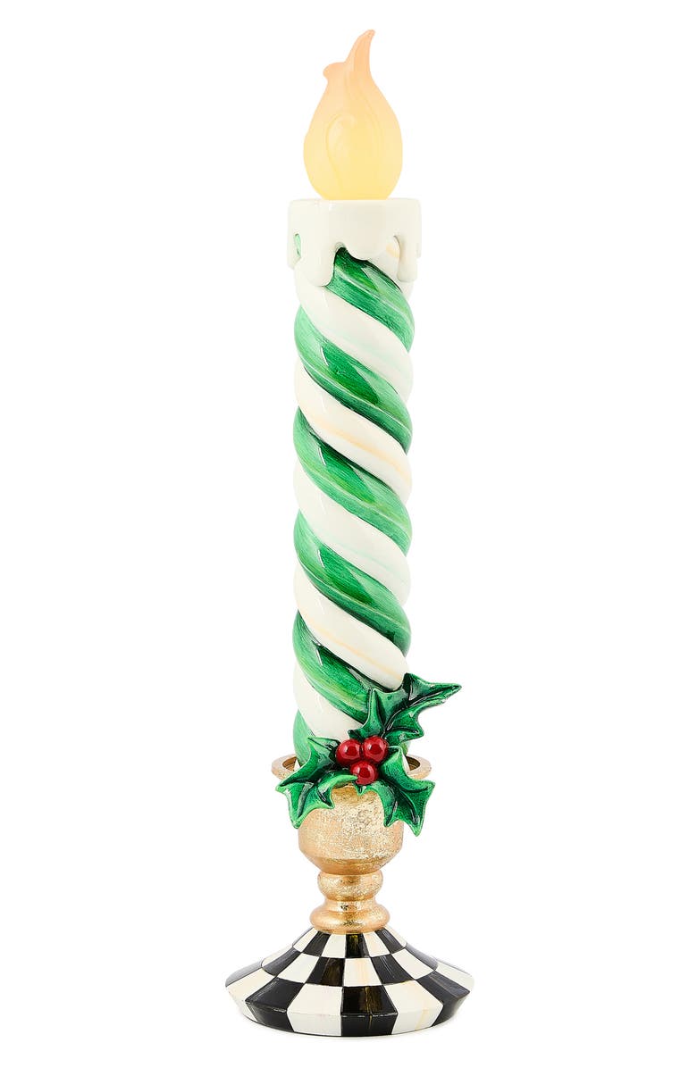 MACKENZIE CHILDS Check It Out Illuminated Candle Decoration, Main, color, Green