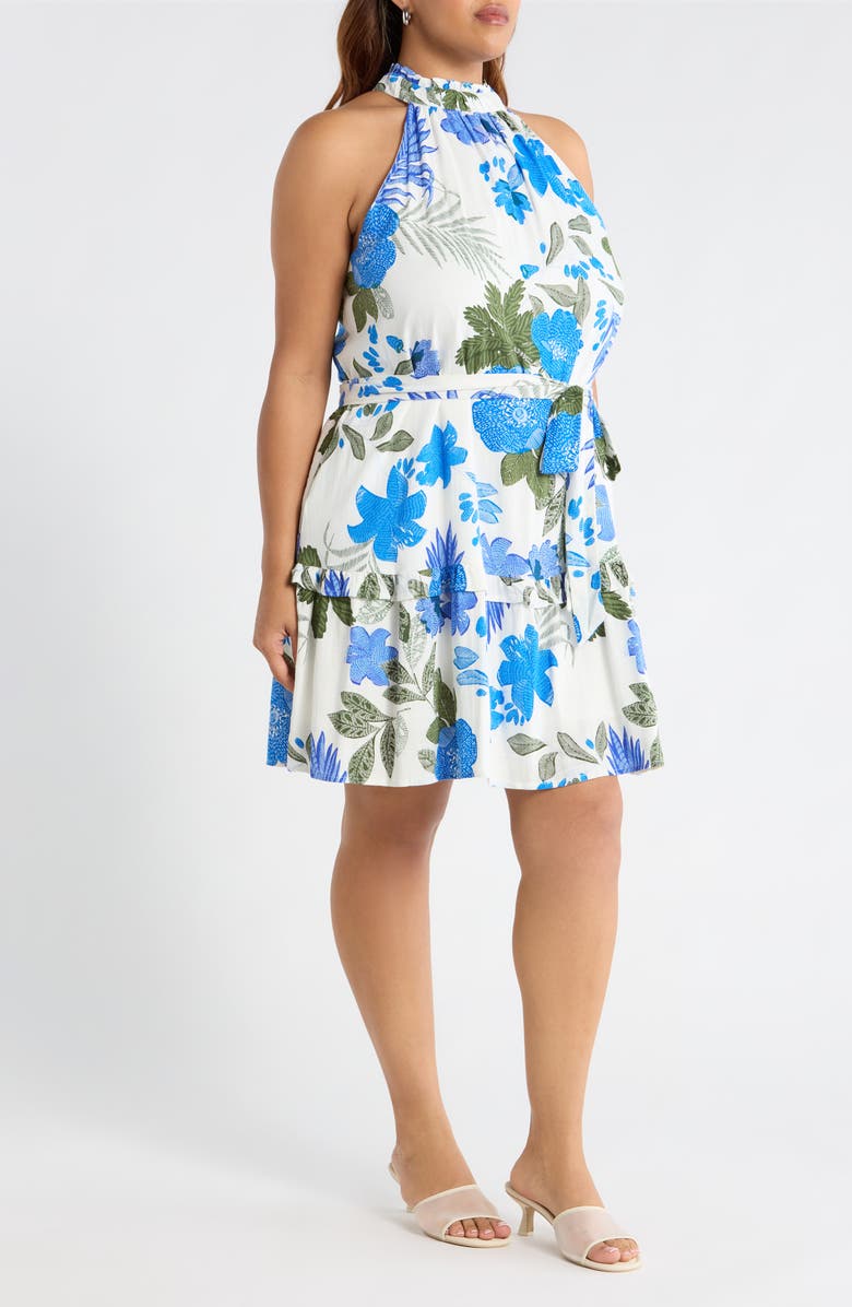 SUGARLIPS Zurie Siana Floral Halter Dress, Alternate, color, White/ Blue/ Green