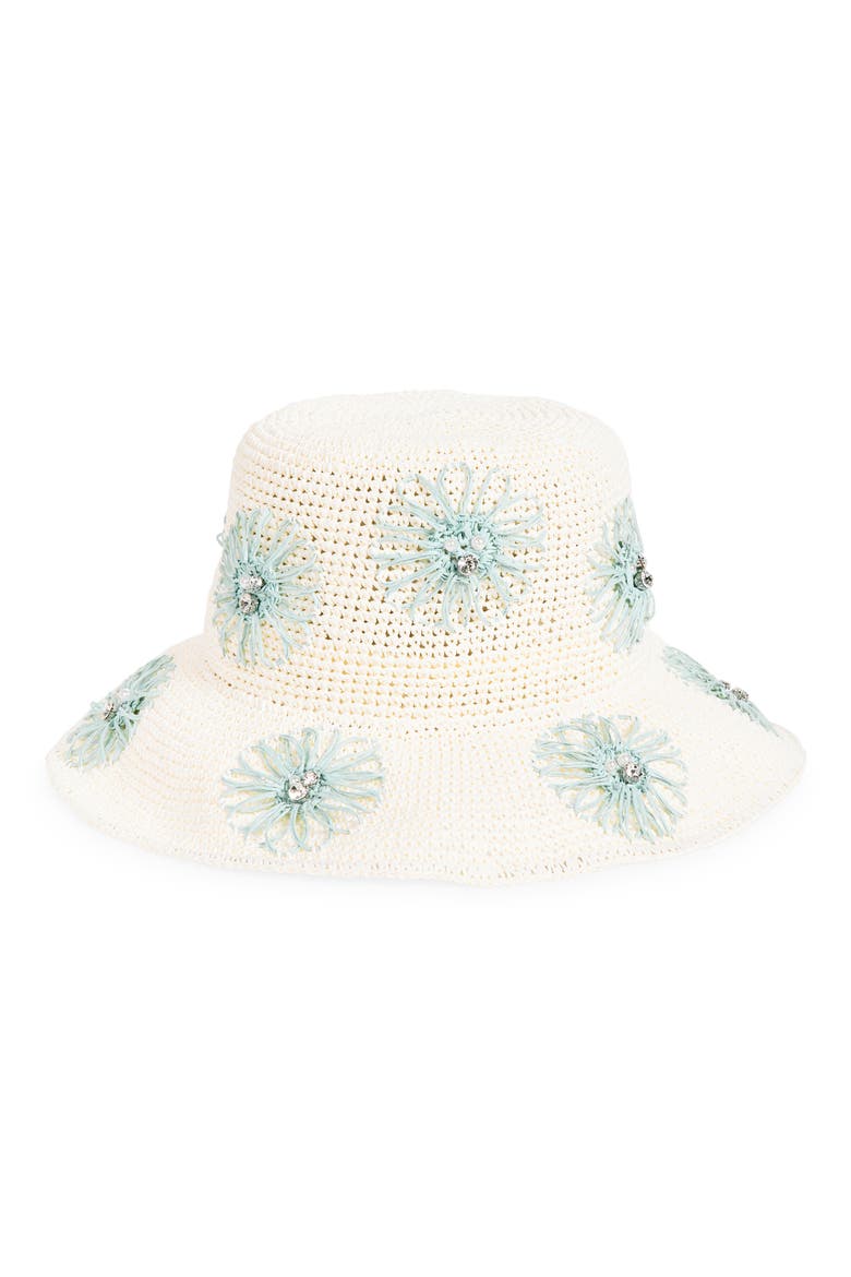 Floral Crochet Bucket Hat, Main, color, IVORY