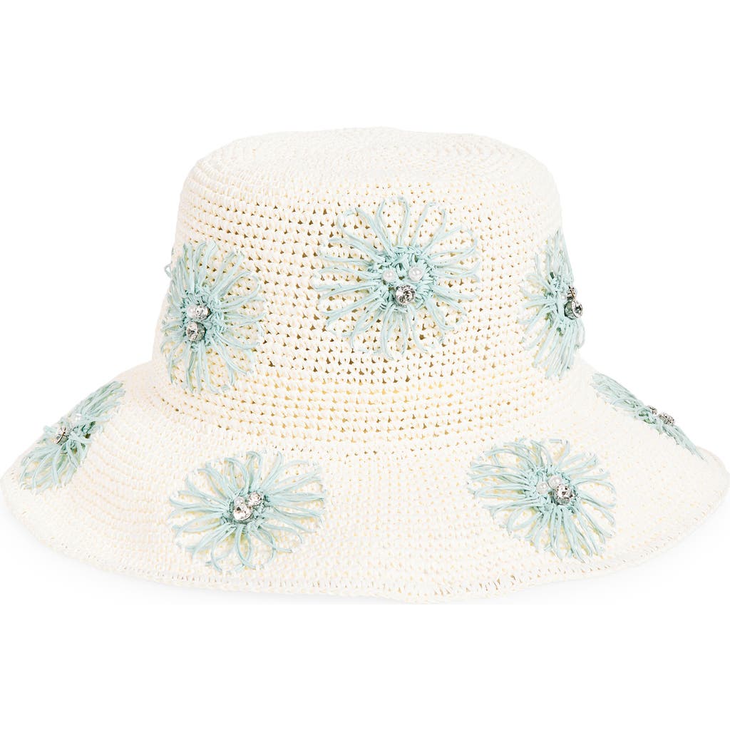 Karl Lagerfeld Paris Floral Crochet Bucket Hat In White