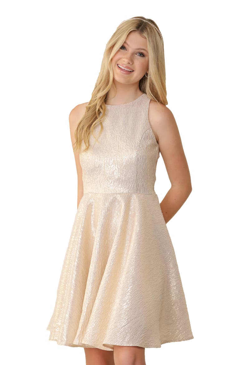 Un Deaux Trois Kids' Racerback Fit & Flare Dress, Main, color, GOLD