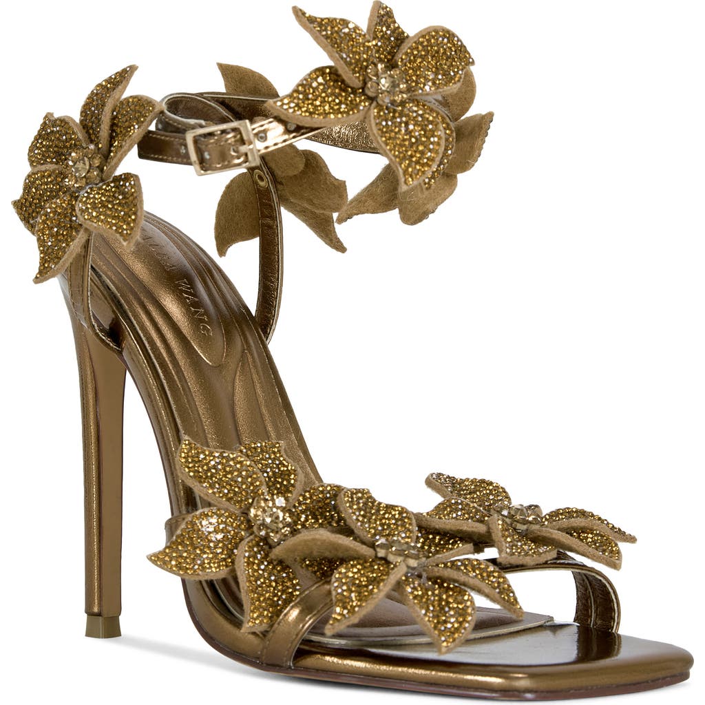 Azalea Wang Romi Floral Ankle Strap Sandal In Brown