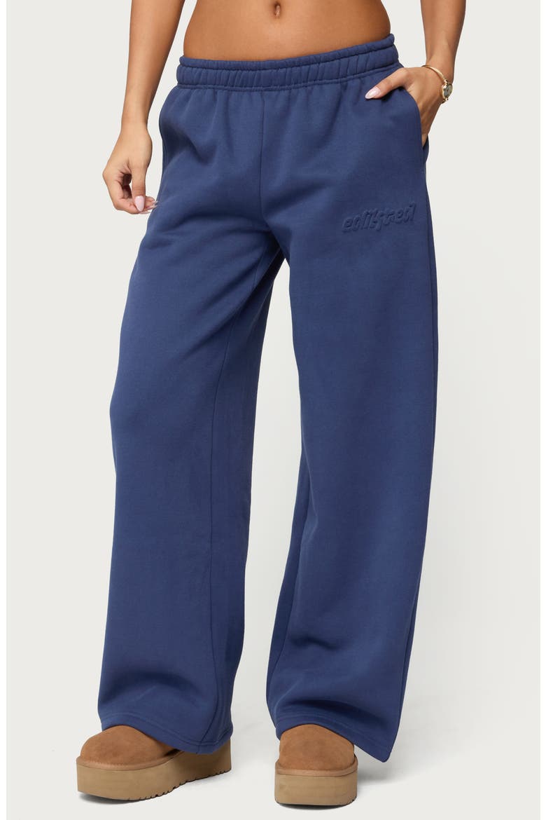 Totally Edikted Fleece Logo Sweatpants, Main, color, NAVY