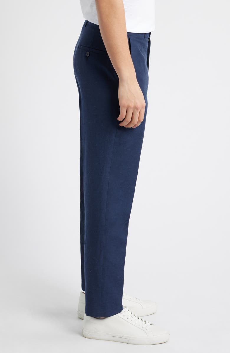 Peter Millar Harker Navy Flat Front Wool & Linen Dress Pants, Alternate, color, Navy