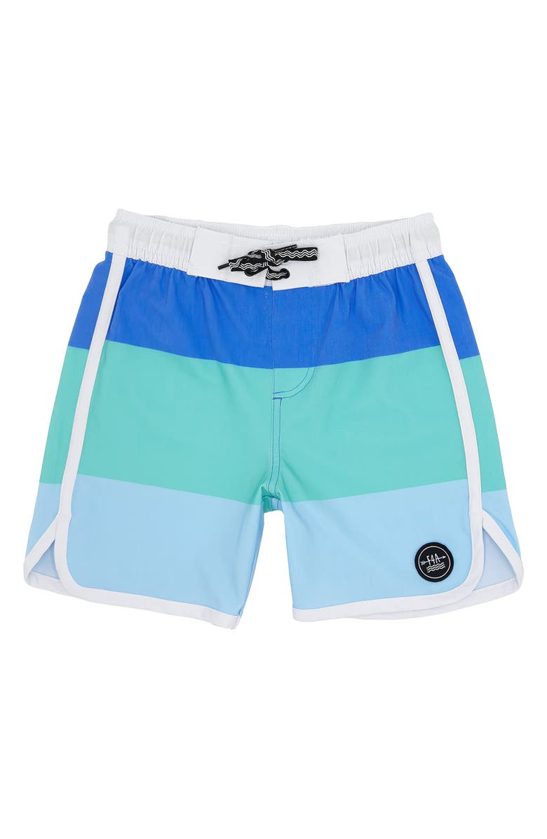Feather 4 Arrow Kids' Block Stripe Board Shorts, Main, color, 