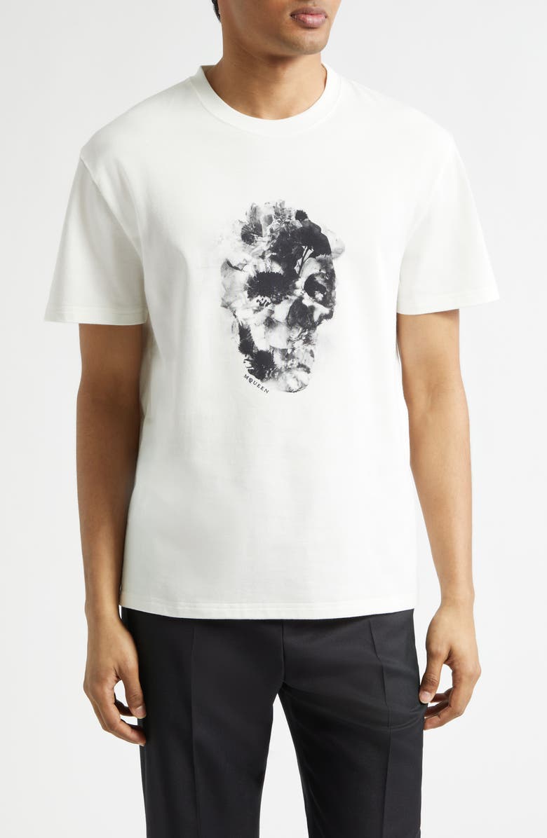McQueen Skull Graphic T-Shirt, Main, color, White / Black
