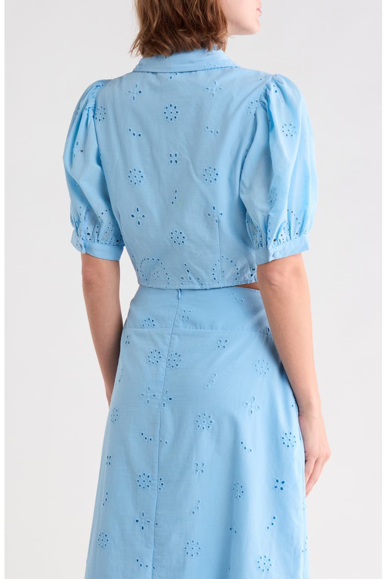Gunhild Embroidered Eyelet Tie Front Top, Alternate, color, BLUE