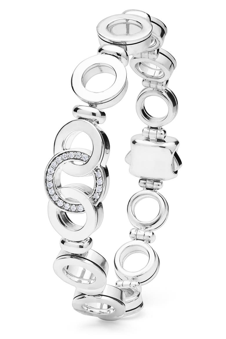Signature Caviar Interlocking Diamond Link Bracelet, Alternate, color, SILVER