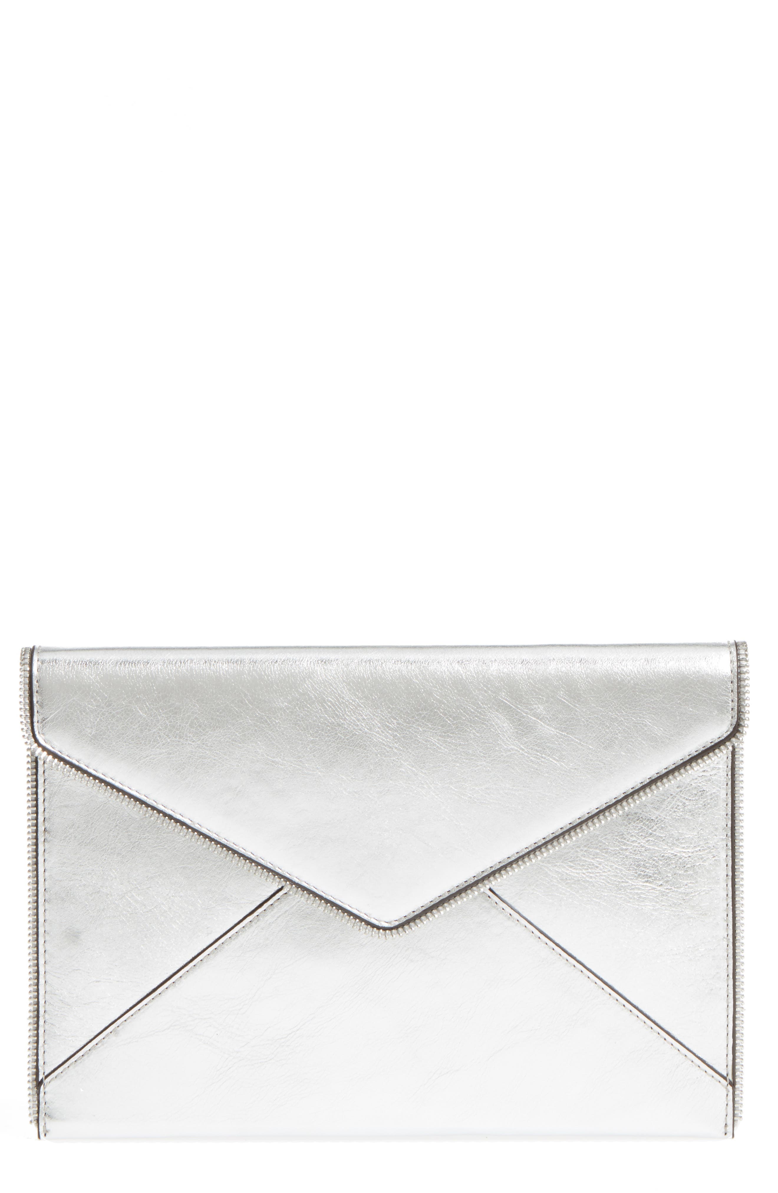 Rebecca Minkoff Leo Mirror Metallic Envelope Clutch, Main, color, 