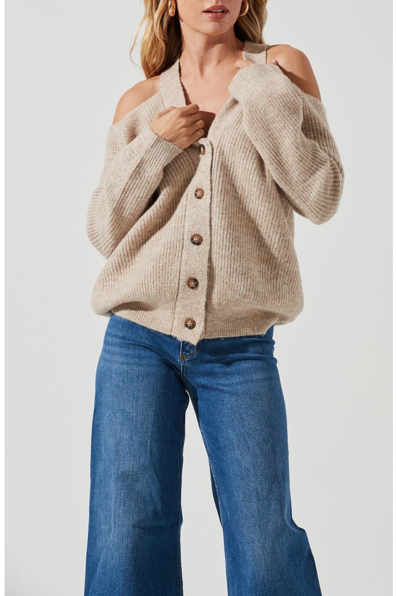 the Label Cold Shoulder Cardigan, Alternate, color, TAUPE