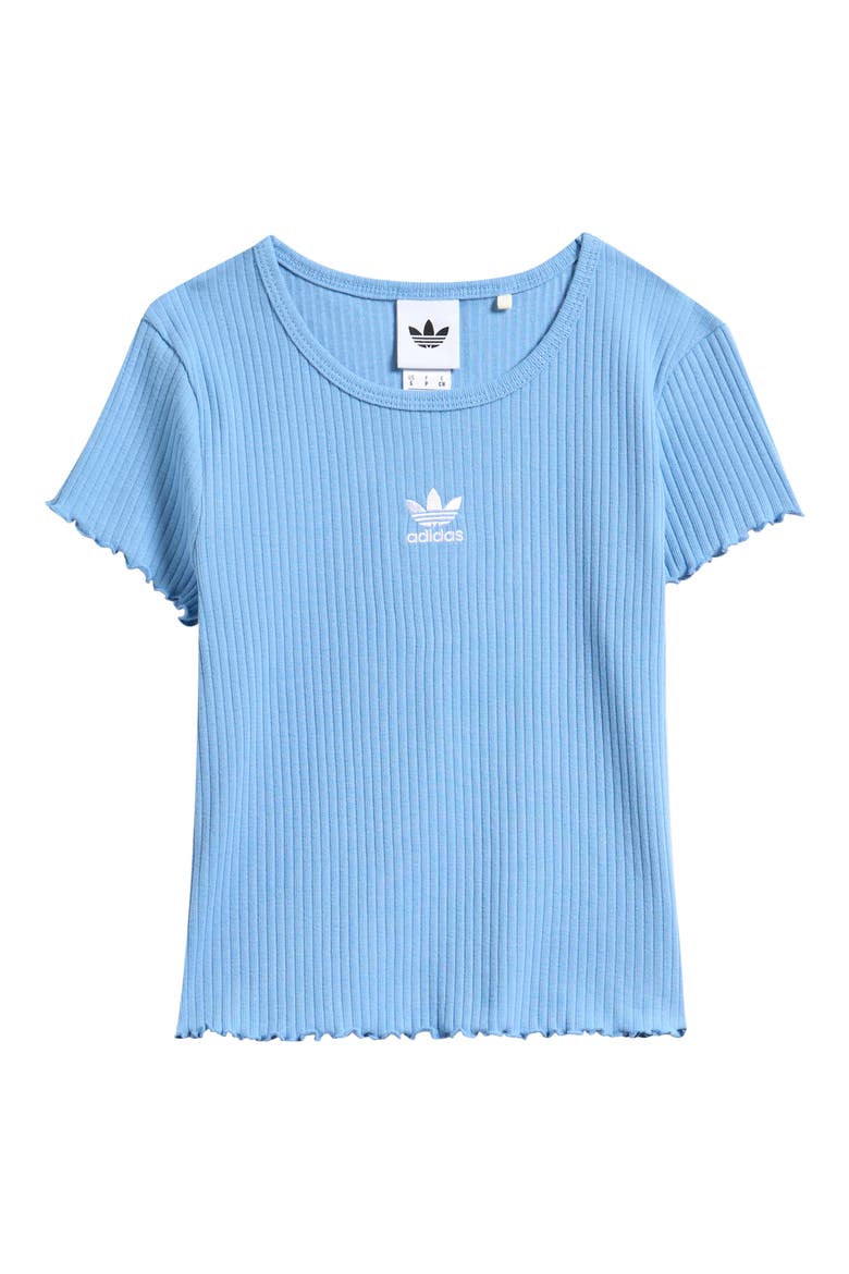 Kids' Lettuce Edge Ribbed Cotton T-Shirt, Main, color, ASH BLUE
