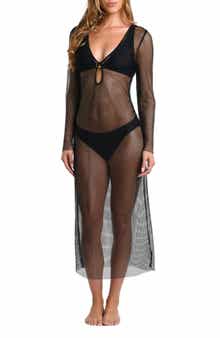 L'AGENCE Sara Shine Long Sleeve Sheer Mesh Cover-Up Dress