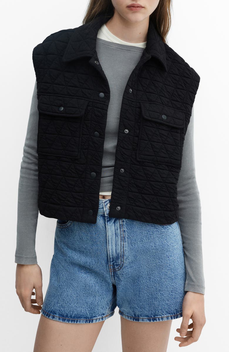 MANGO Quilted Crop Vest, Main, color, 