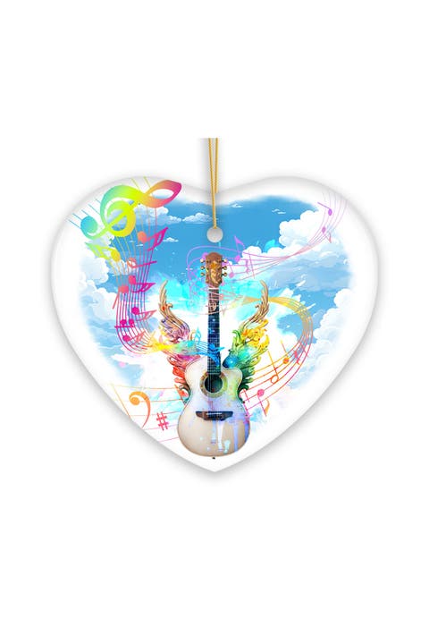 Winged Guitar Rainbow Music Notes Heart Ornament