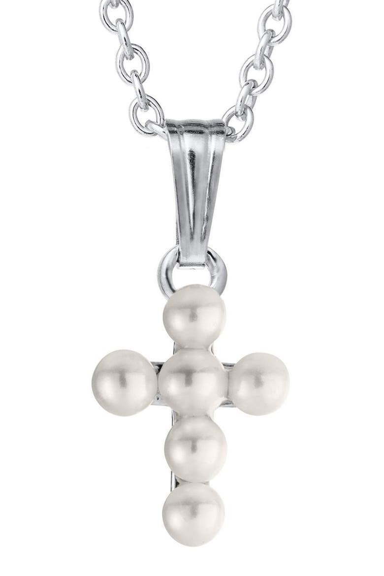 Cultured Pearl Cross Pendant Necklace, Main, color, SILVER