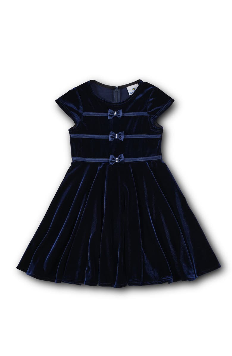 Florence Eiseman Stretch Velvet Dress With Pearls, Main, color, Navy