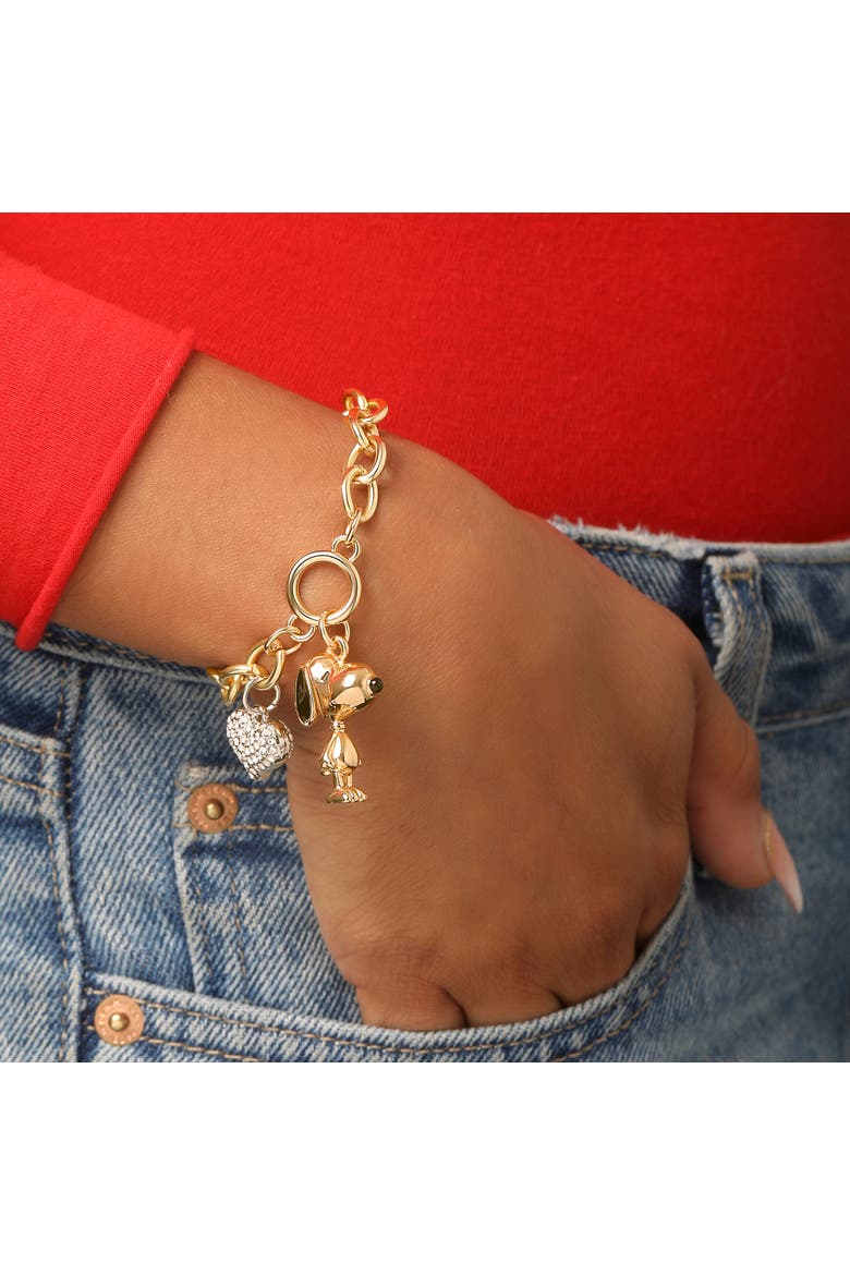 Snoopy Charm Bracelet for Women Official License, Clear Crystals, Alternate, color, Gold