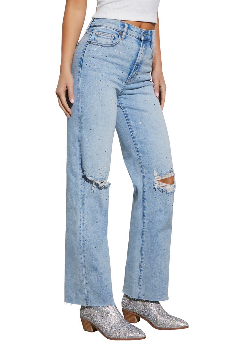 Wilda Icon Diamonte Ripped Straight Leg Jeans, Alternate, color, LIGHT WASH