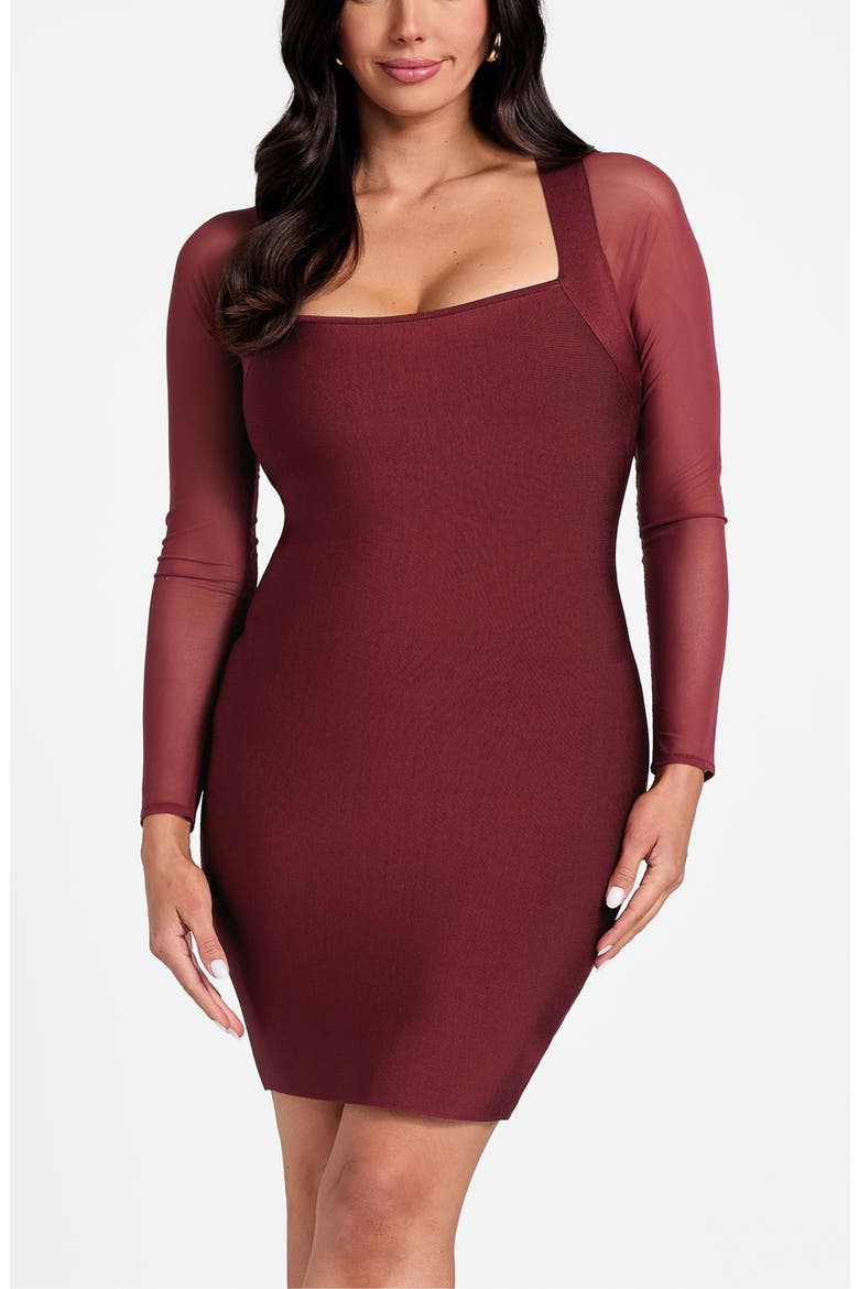 Kassandra Long Sleeve Bandage Dress, Alternate, color, BURGUNDY