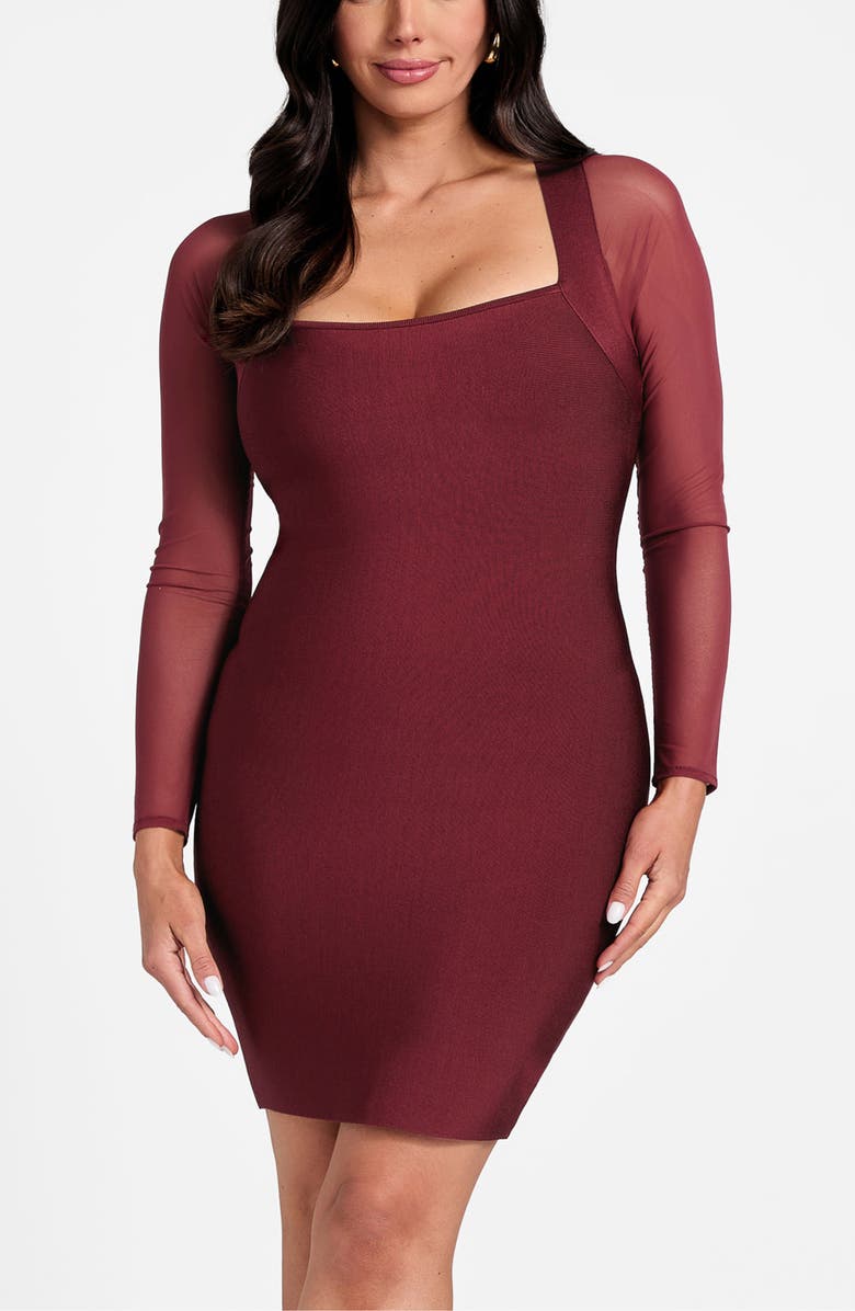 Marciano Kassandra Long Sleeve Bandage Dress, Alternate, color, Burgundy